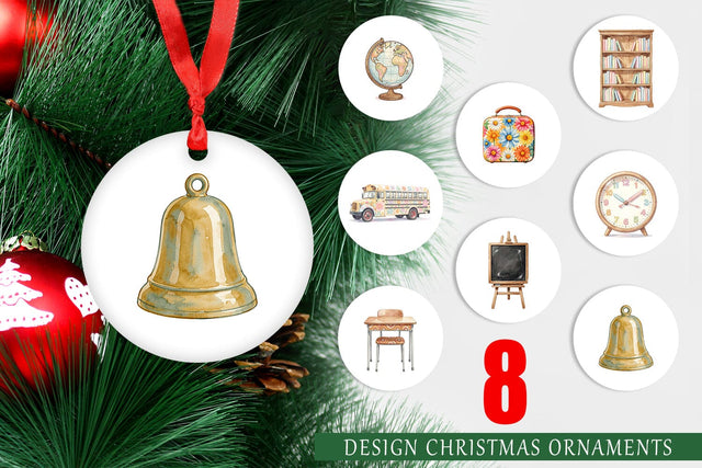 Ornament Groovy Retro School Day Watercolor Sublimation artnoy 