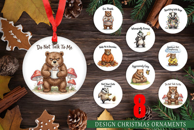 Ornament Grumpy Bear Badger Hygge Watercolor Sublimation artnoy 