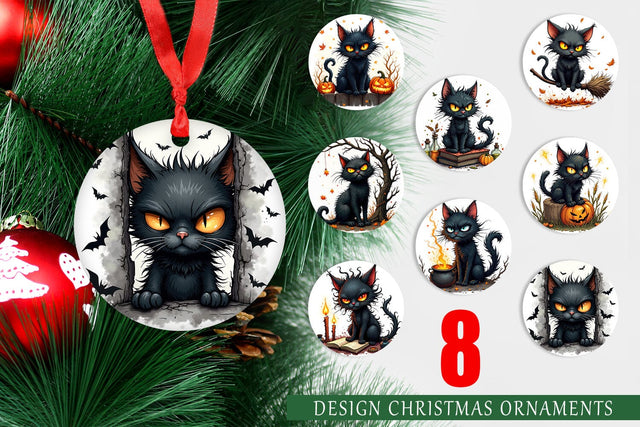 Ornament Grumpy Black Cat Sublimation artnoy 