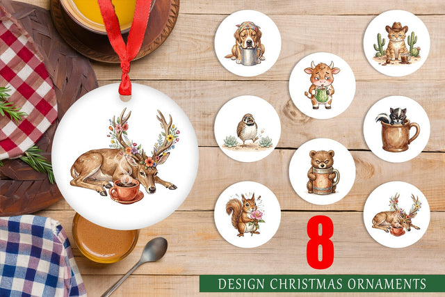 Ornament Grumpy Desert Coffee Animal Watercolor Sublimation artnoy 