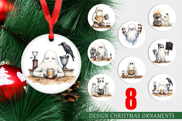 Ornament Grumpy Ghost Barista Sublimation artnoy 