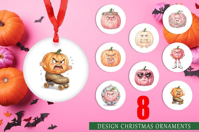 Ornament Grumpy Pink Pumpkin Retro Watercolor Sublimation artnoy 