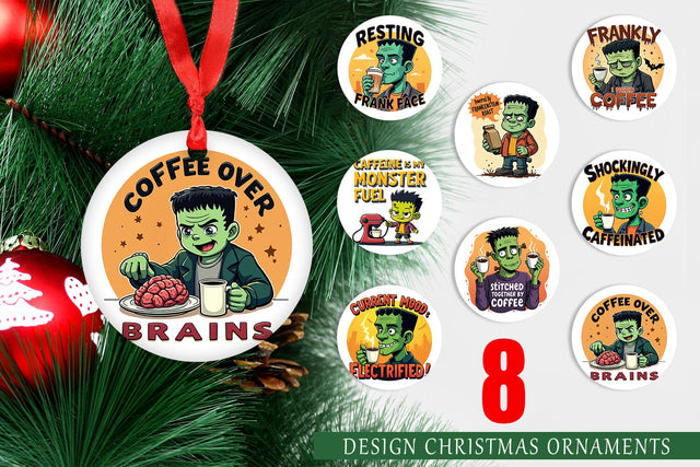 Ornament Halloween Frankenstein Coffee Sublimation artnoy 