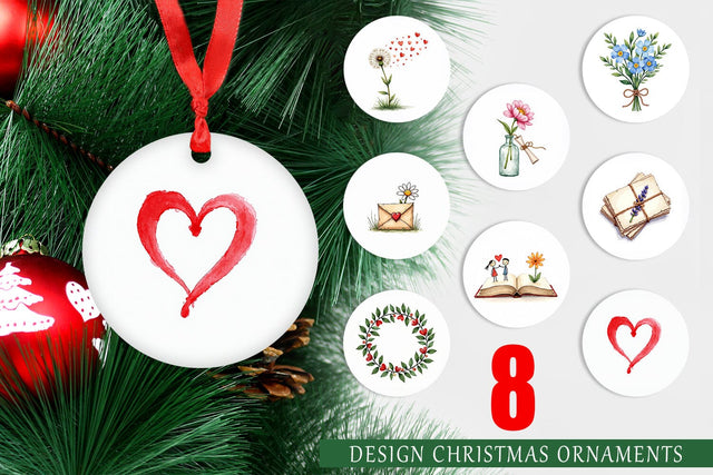 Ornament Handmade Valentine Blooms & Notes Watercolor Sublimation artnoy 