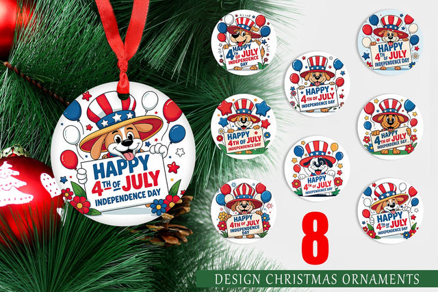 Ornament Happy 4th of July Dog Sublimation artnoy 