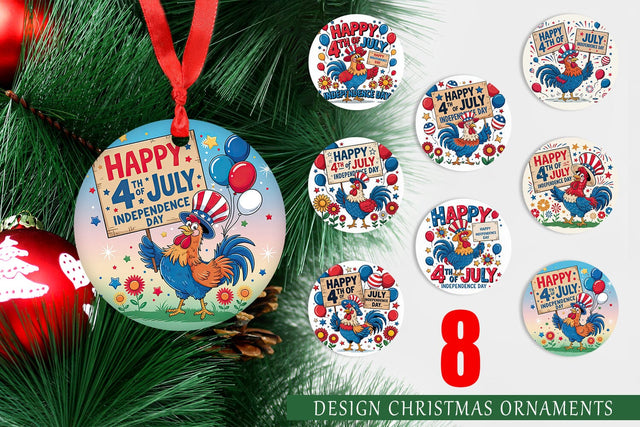 Ornament Happy 4th of July Rooster Sublimation artnoy 