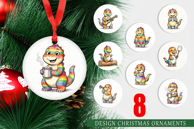 Ornament Happy Campfire Dino Watercolor Sublimation artnoy 