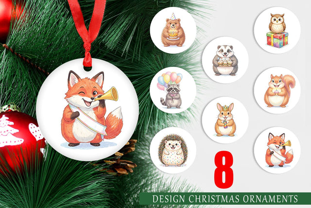Ornament Happy Round Woodland Birthday Watercolor Sublimation artnoy 