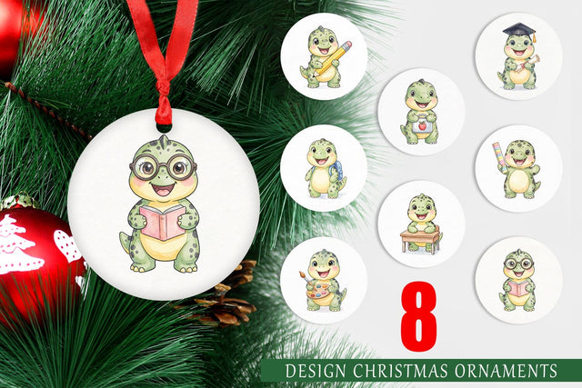 Ornament Happy School Dino Pal Watercolor Sublimation artnoy 