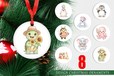 Ornament Happy Summer Animals Watercolor Sublimation artnoy 