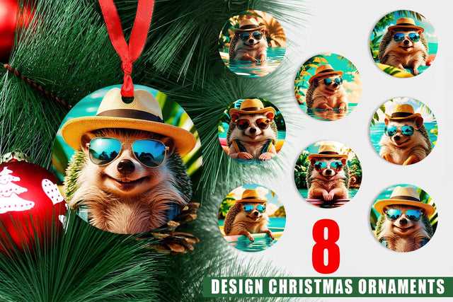 Ornament Hedgehogs in Summer Sublimation artnoy 