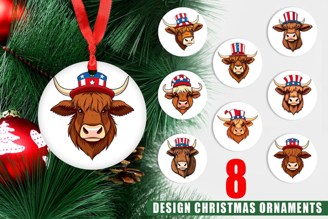 Ornament Highland Cow Patriotic Sublimation artnoy 