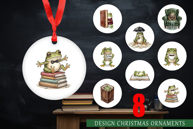 Ornament Introvert Frog Dark Academia Watercolor Sublimation artnoy 
