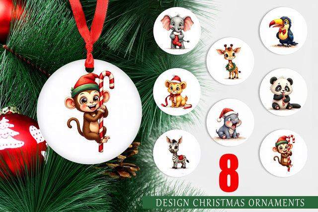 Ornament Jungle Jingle Safari Vintage Christmas Animals Sublimation artnoy 