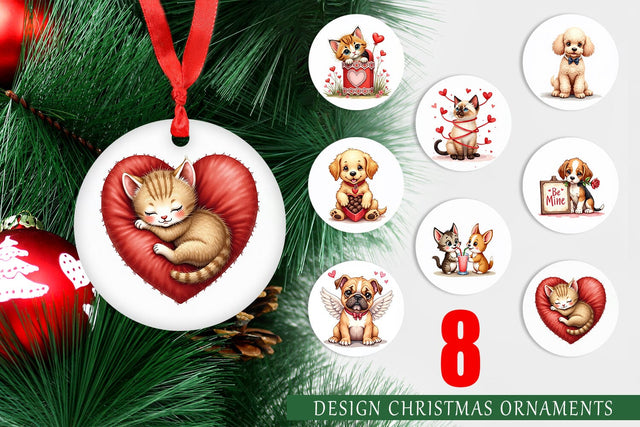 Ornament Kitsch Valentine's Pets Retro Puppy & Kitten Sublimation artnoy 