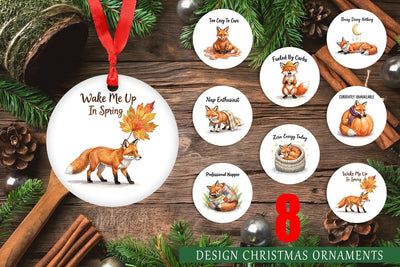 Ornament Lazy Fox Cozy Hygge Watercolor Sublimation artnoy 