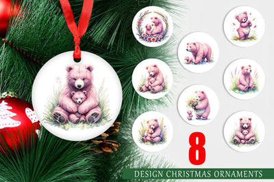 Ornament Mama Bear Cub Watercolor Sublimation artnoy 