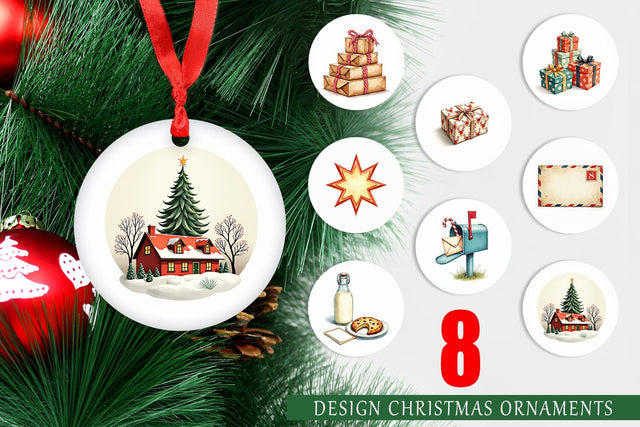 Ornament Mid-Century Christmas Mail Retro Watercolor Sublimation artnoy 