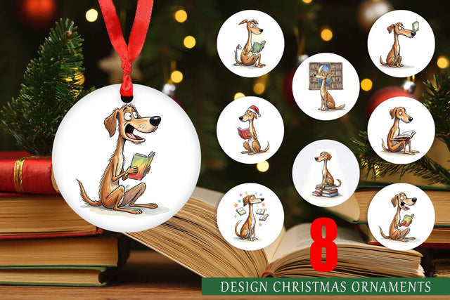 Ornament Midnight Reading Dog Watercolor Sublimation artnoy 