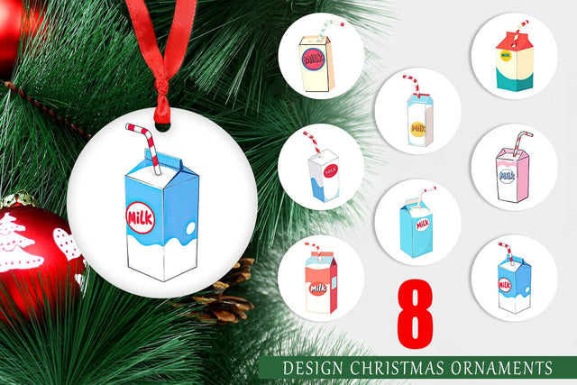 Ornament Milk Box with Straw Sublimation artnoy 