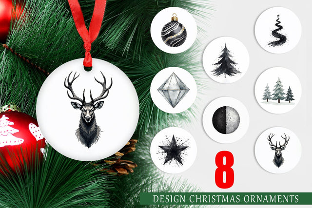 Ornament Modern Monochrome & Silver Christmas Sublimation artnoy 