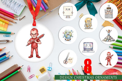Ornament Moody Desk Mascot Teacher Watercolor Sublimation artnoy 