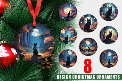 Ornament Moonlit Woodland Black Cat Sublimation artnoy 