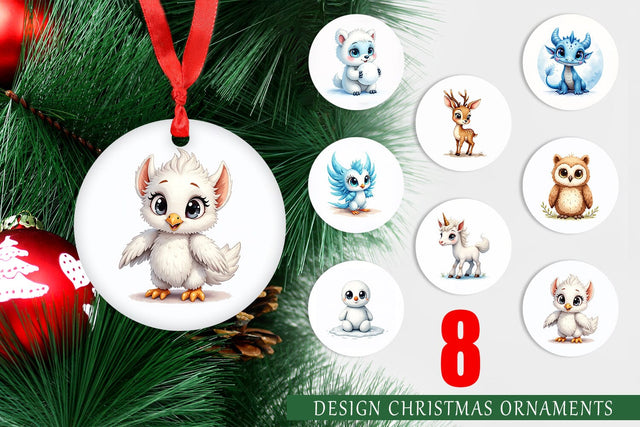 Ornament Mythical Snow Creatures Watercolor Sublimation artnoy 