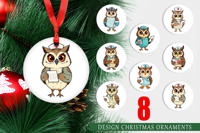 Ornament Nurse Owl Sublimation artnoy 