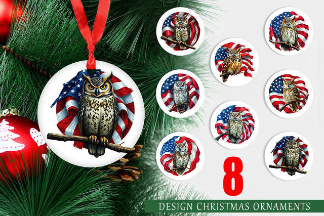 Ornament Owl 4th of July Sublimation artnoy 