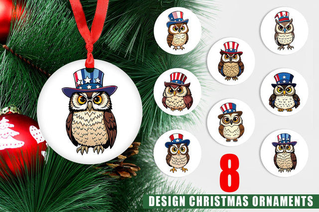 Ornament Owl Patriotic Sublimation artnoy 