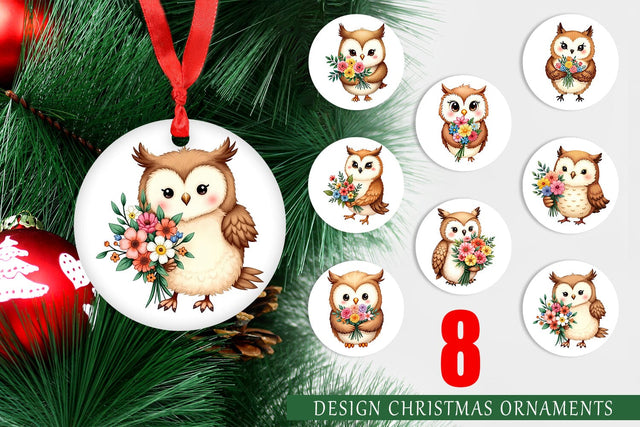 Ornament Owl Spring Bouquet Sublimation artnoy 