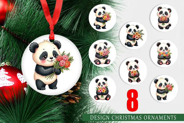 Ornament Panda Spring Bouquet Sublimation artnoy 