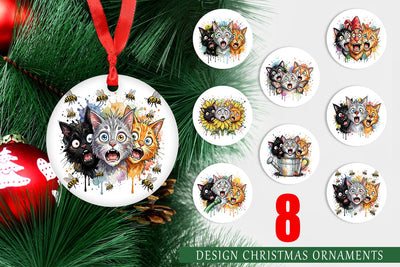 Ornament Panic Garden Cats Messy Watercolor Sublimation artnoy 