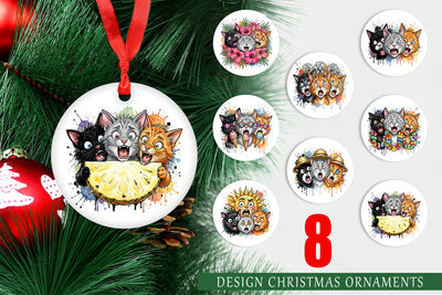 Ornament Panic Tropical Cats Messy Watercolor Sublimation artnoy 