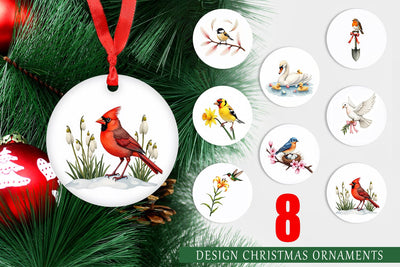 Ornament Pastel Spring Birds & Blooms Watercolor Sublimation artnoy 