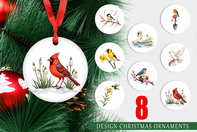 Ornament Pastel Spring Birds & Blooms Watercolor Sublimation artnoy 
