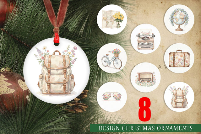 Ornament Pastel Vintage Travel Gear Watercolor Sublimation artnoy 