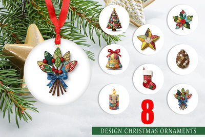 Ornament Patchwork Christmas Folk Art Sublimation artnoy 