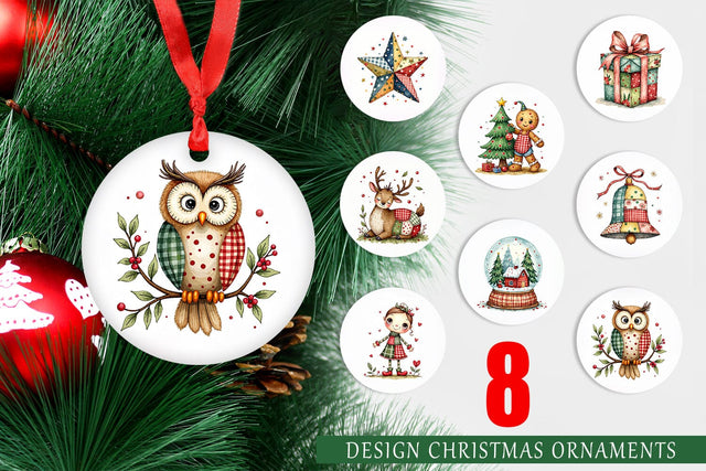 Ornament Patchwork Christmas Watercolor Sublimation artnoy 