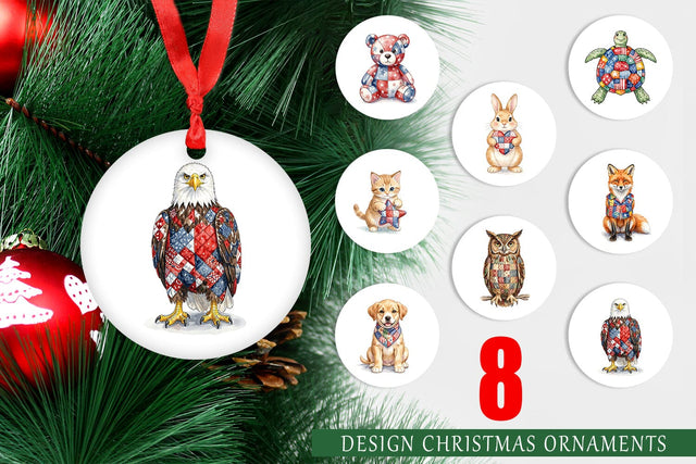 Ornament Patriotic Patchwork Animal Watercolor Sublimation artnoy 