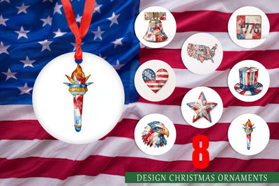 Ornament Patriotic Symbol Patchwork Watercolor Sublimation artnoy 