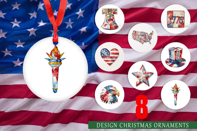 Ornament Patriotic Symbol Patchwork Watercolor Sublimation artnoy 