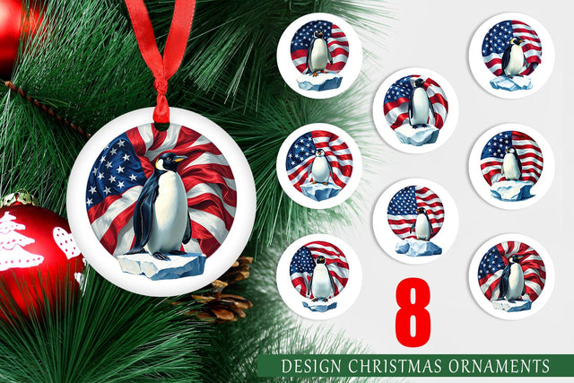 Ornament Penguin 4th of July Sublimation artnoy 