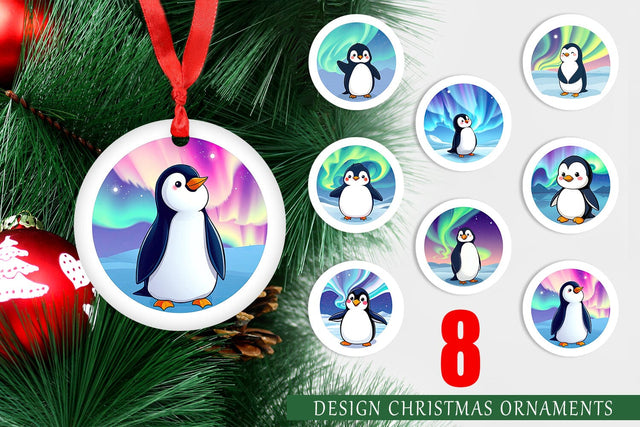 Ornament Penguin and Aurora Borealis Sublimation artnoy 