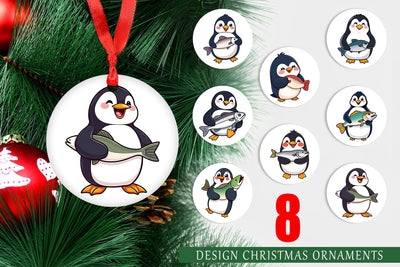 Ornament Penguin Holding a Fish Sublimation artnoy 