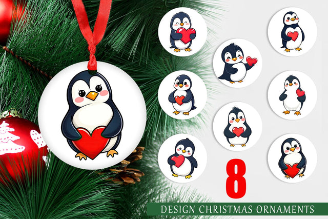 Ornament Penguin Holding a Heart Sublimation artnoy 