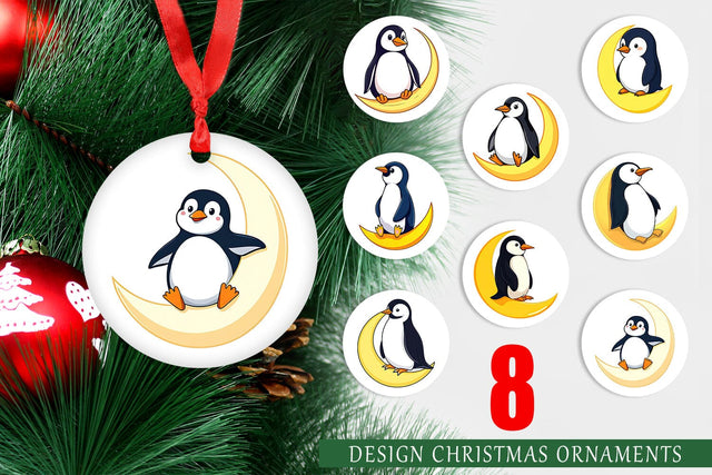 Ornament Penguin on a Crescent Moon Sublimation artnoy 