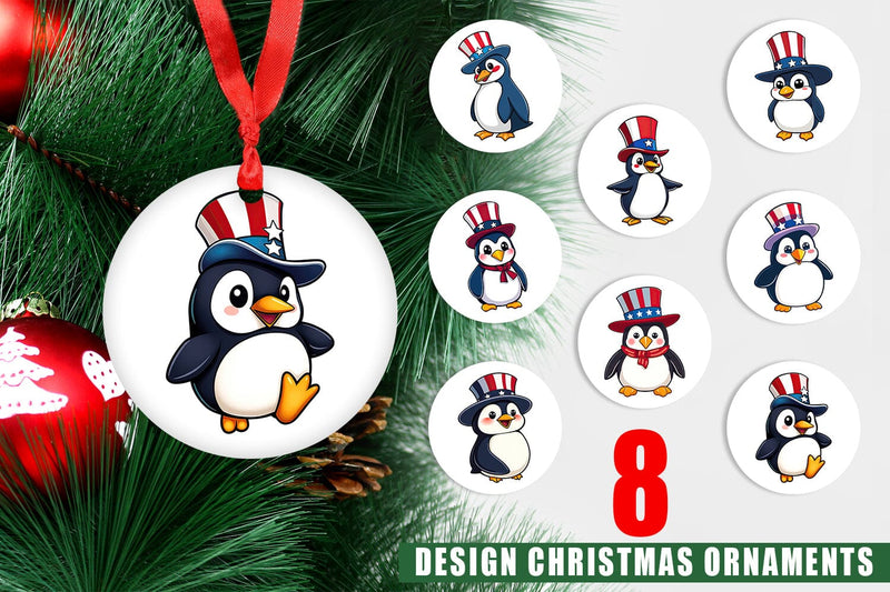 Ornament Penguin Patriotic Sublimation artnoy 