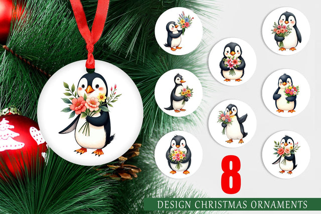 Ornament Penguin Spring Bouquet Sublimation artnoy 